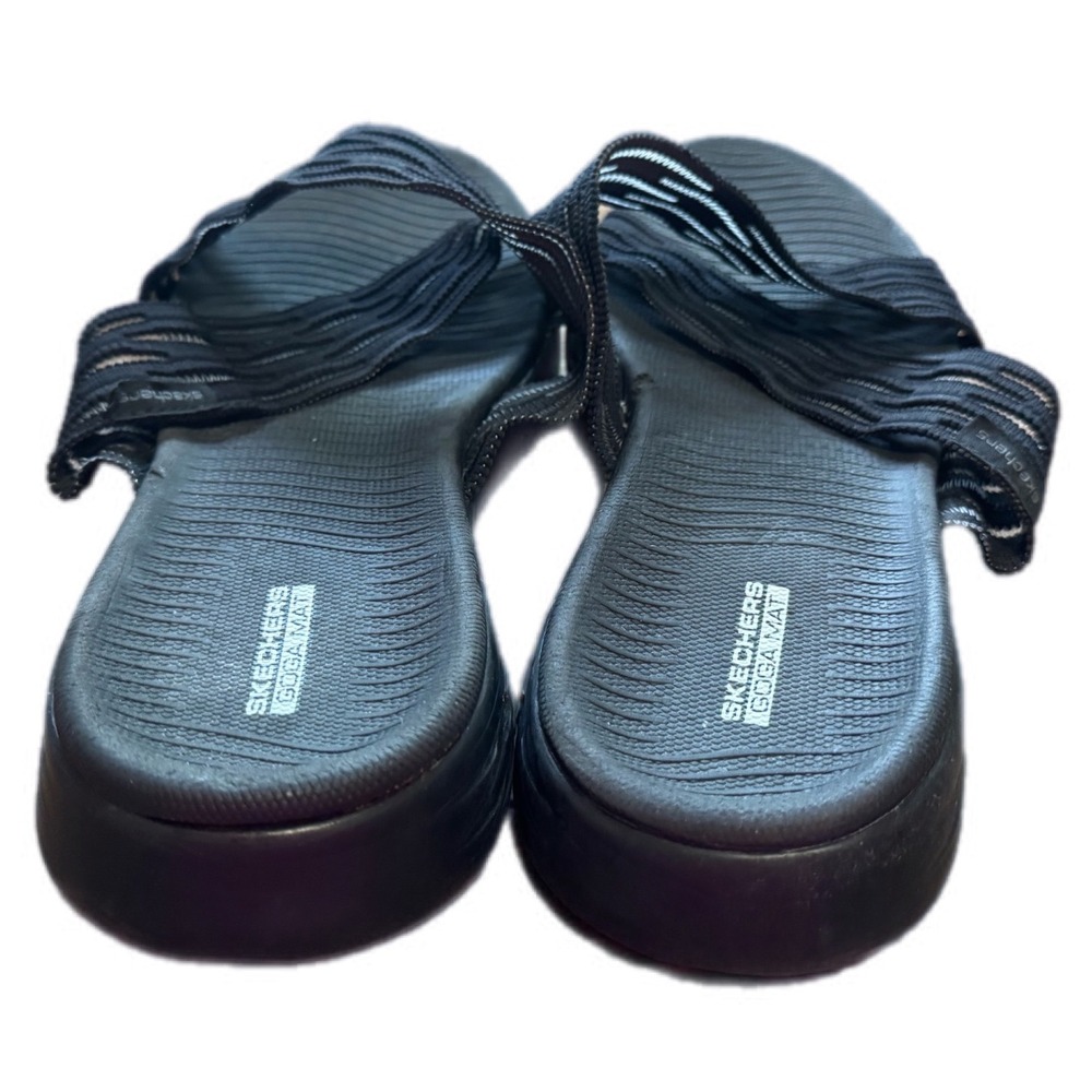 Skechers Slide Sandals Womens 10 Black Excellent Goga Mat‎ Cross Strap On-the-Go - Picture 6 of 9